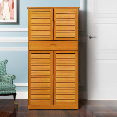 Bamboo Large Shoe Storage Cabinet Shelf Stand With 2 Double Shutter Doors & 1 Drawer For 21-25 Pairs Entryway Hallway Living Room Bedroom Closet, Brow -  One Allium Way®, A37E1F0E061B406DBF64C0AB56B578F5