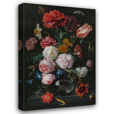 «Still Life with Flowers in a Glass Vase» par Jan Davidz De Heem - Art mural sur toile tendue avec châssis