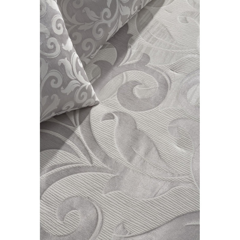 Harlee Cotton Blend, Polyester Floral Bedspread, Silver, 250 x 270 cm