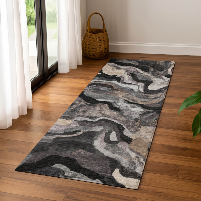Premium Machine Washable Mayfield AMF2162 modern Rug, Runner 2'3" x 7'6", Granite