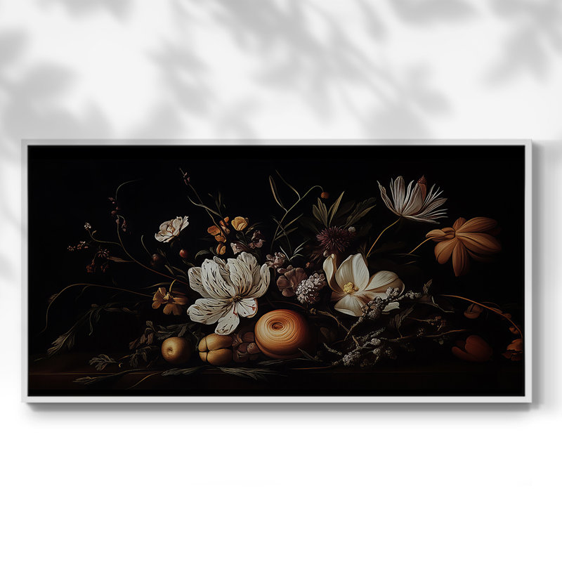 Botanical Series-CCLXIX- Toile tendue avec châssis tendue, prête à être accrochée, H 25 po x l 49 po, Blanc