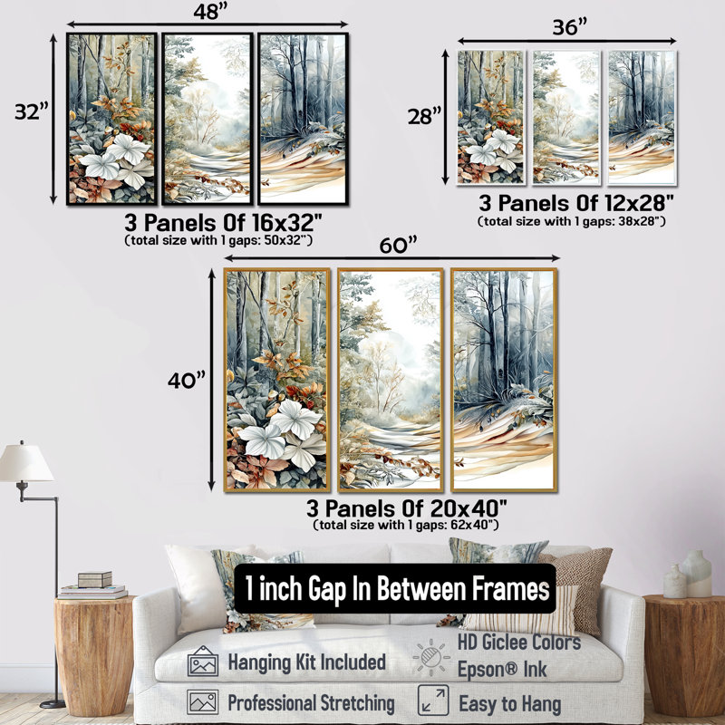 Ensemble de salon vert et brun Bath Haven II - Forest Wall Art, H 28 po x l 36 po x P 1 po, Toile avec cadre flottant noir