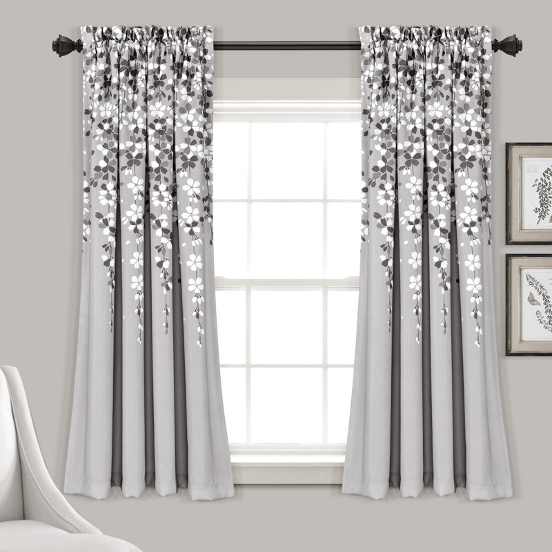 Weeping Flowers Room Darkening Pair, Navy/Blue, 52" W x 63" H