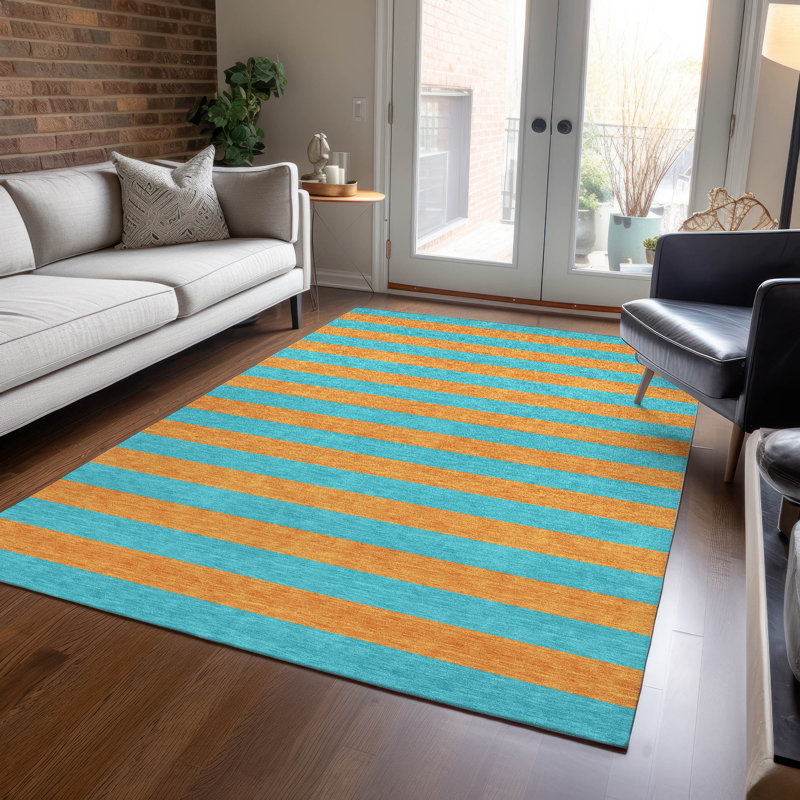 Tapis rayé lavable à la machine Abdulkarim, Rectangle 2 pi 6 po x 3 pi 10 po