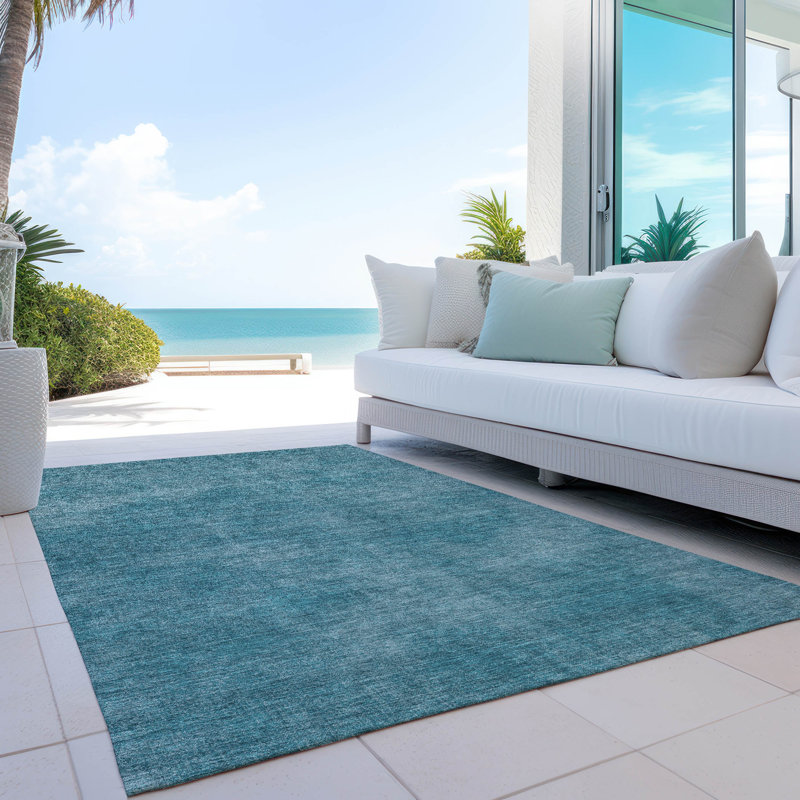 Teal Flat Woven Synthetic Washable Rectangular 8' x 10' Area Rug