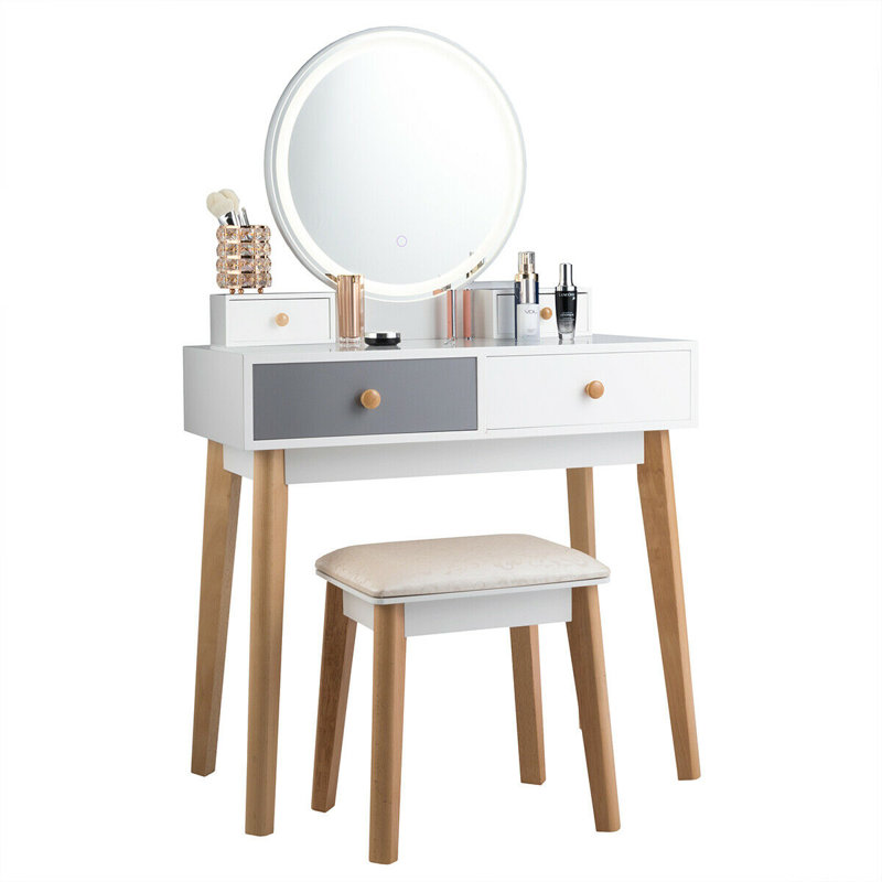 Ensemble coiffeuse avec tabouret et Miroir Camron