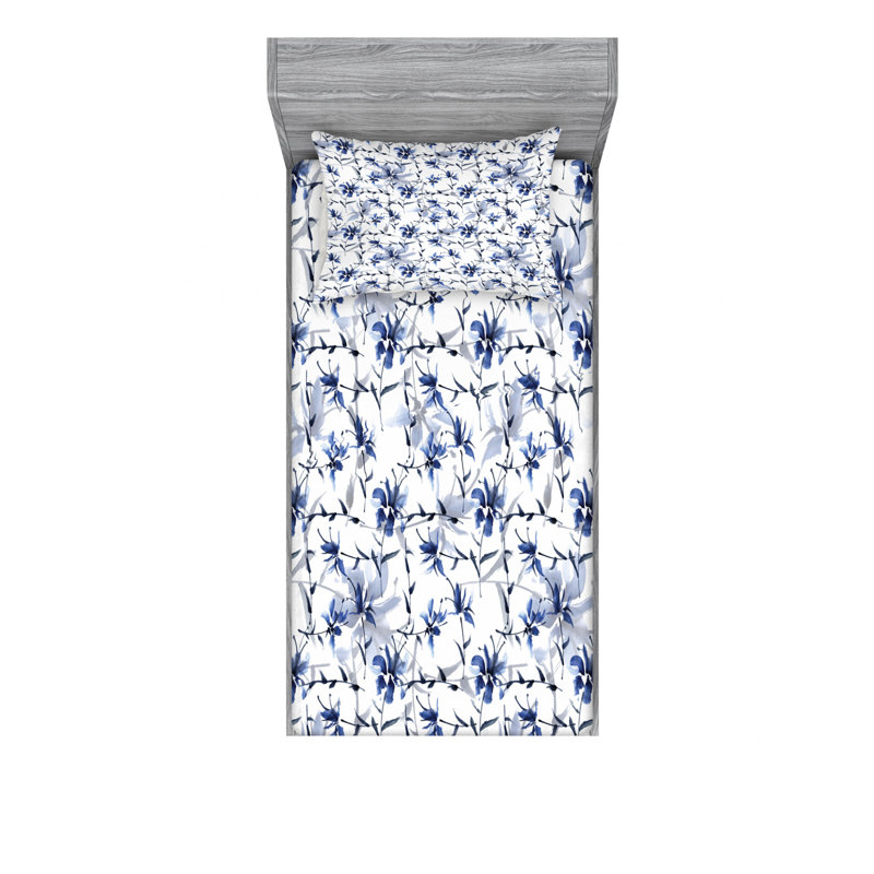 Microfiber Floral Sheet Set, Twin Sheet Set with Fitted Sheet