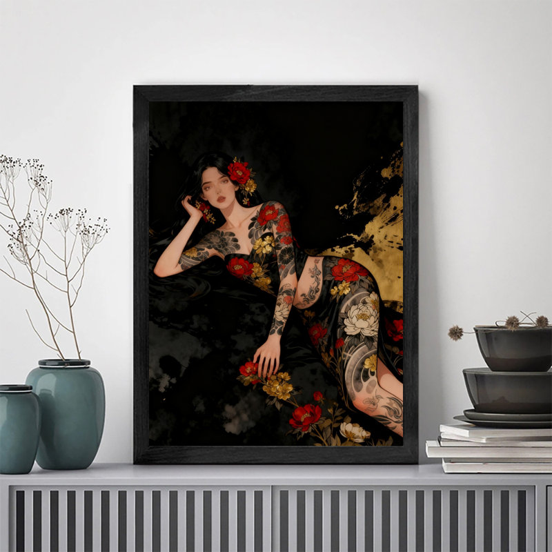 Art encadré noir, femme charmante rétro, impressions encadrées de style rétro, H 25 po x l 17 po