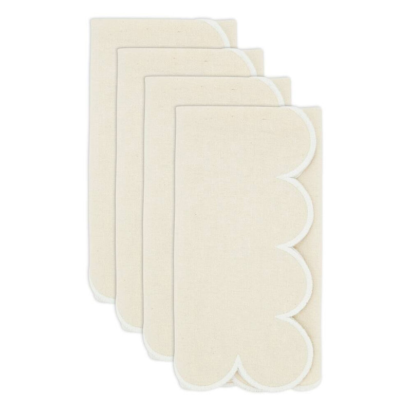 Refined Scallop Border Cotton Cloth Napkins 20" W X 20" L, Set Of 4, Natural