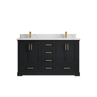 Boston 60 In. W X 22 In. D Double Sink Bathroom Vanity In Wrought Iron With Cove Edge Quartz