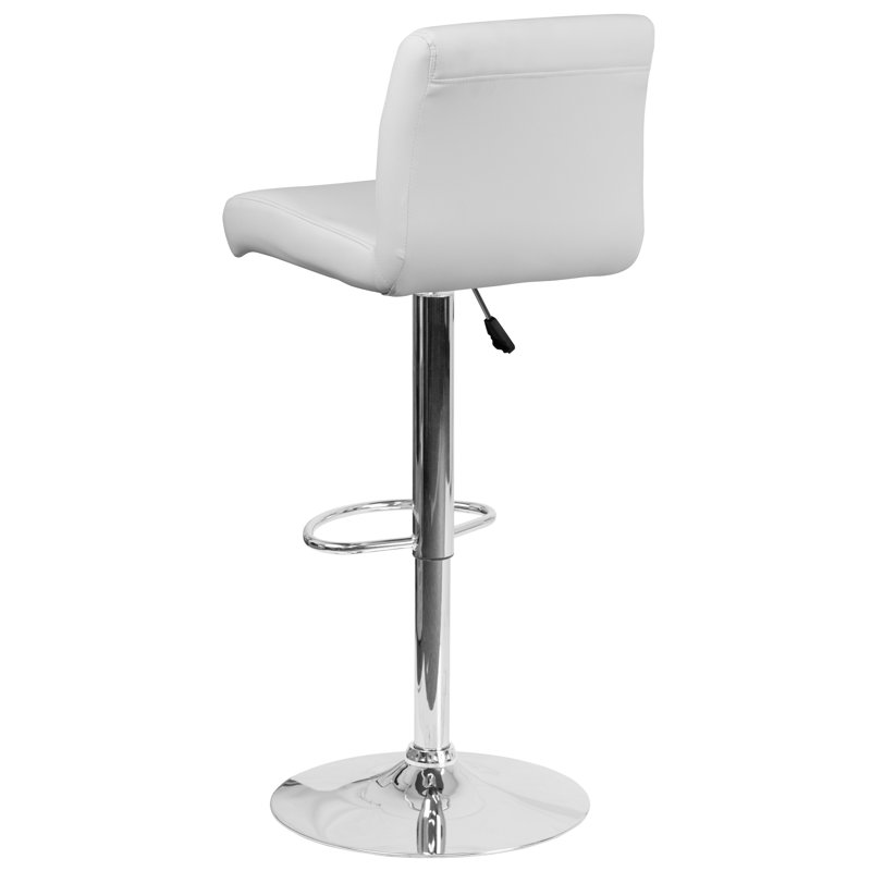 Nusbaum Vinyl Adjustable Height Barstool with Rolled Seat and Chrome Base, White