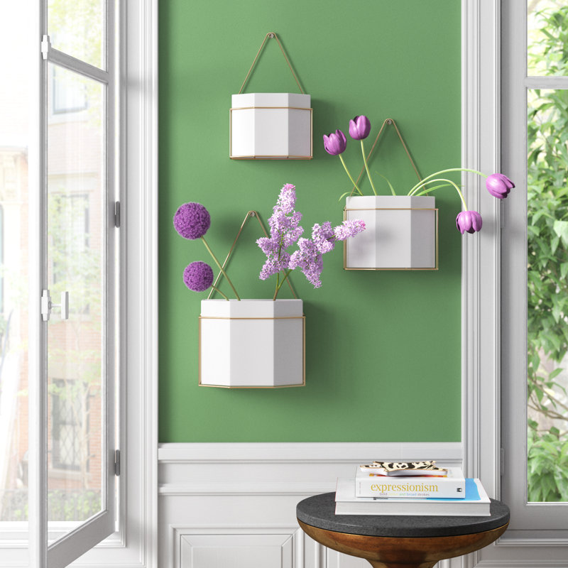 Myla 3-Piece Metal Wall Planter Set, White/Gold