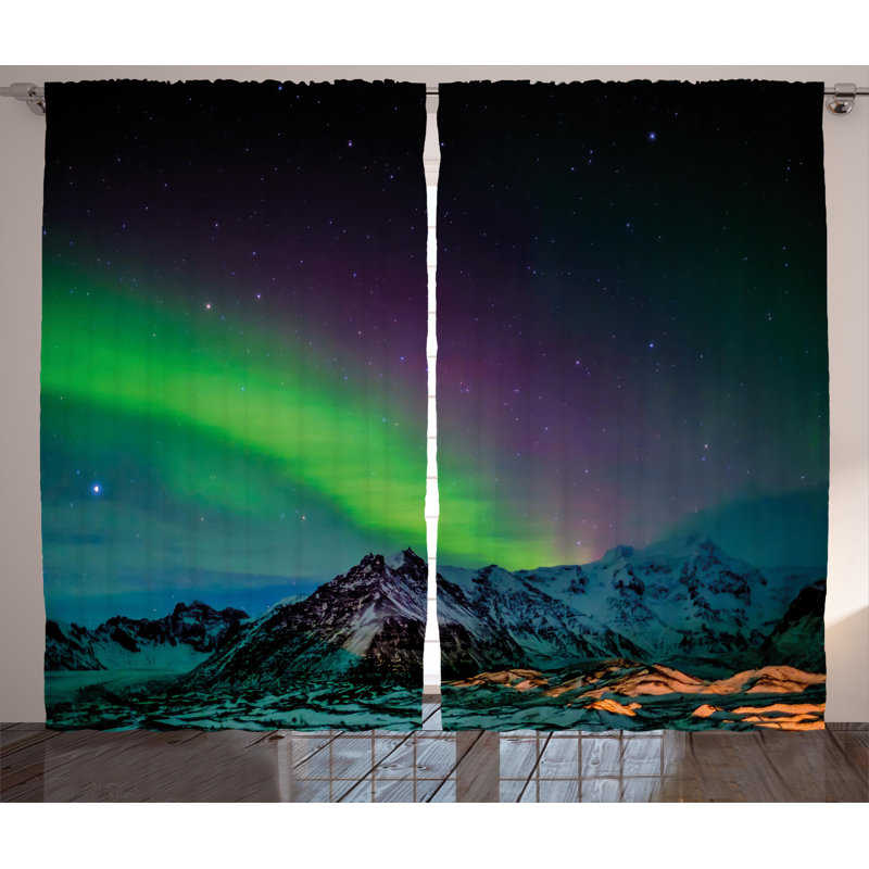 Southern Iceland Graphic Print Semi-Sheer Rod Pocket Curtain Panels, 54" W x 90" L