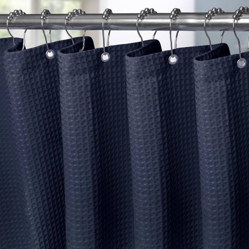 Shower Curtain With Metal Hooks- 182 X 182Cm, Navy Blue