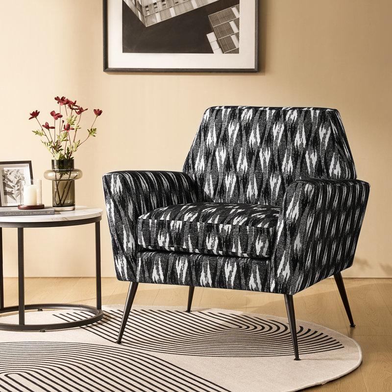 Fauteuil d'appoint rembourré de 32 po de large avec pieds en métal Thaddeus, Polyester ikat