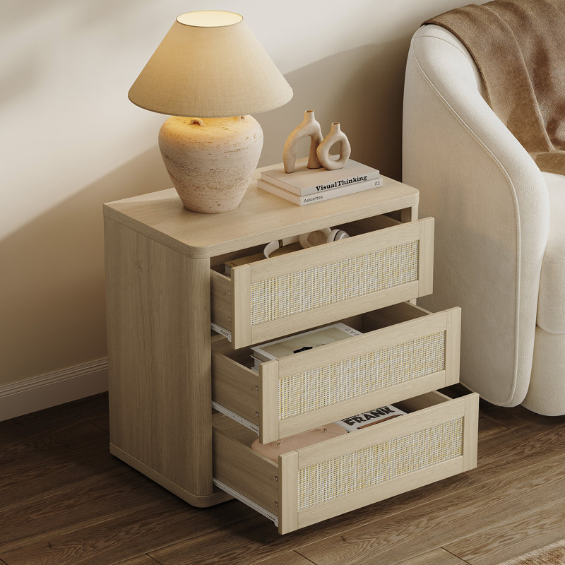 Table de chevet 3 tiroirs Consiglia Boho, Chêne ambré, 1 pièce