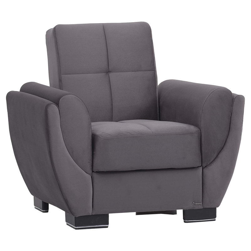 Jaliah Fabric Upholstered Convertible 3-in-1 Sleeper Arm Chair With Storage, Gray Microfiber