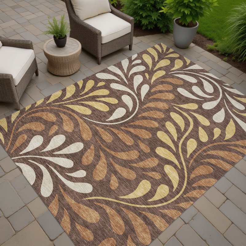 Machine Washable Indoor/Outdoor Lanphear ACN2411 Botanical Rug, Rectangle 3' x 5'