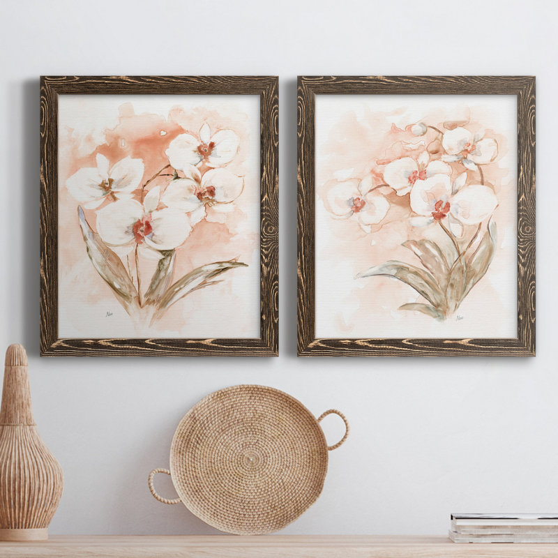 «White and Coral Orchid I», ensemble de reproductions d'art sur toile encadrées, H 31,5 po x l 47 po x P 1,5 po