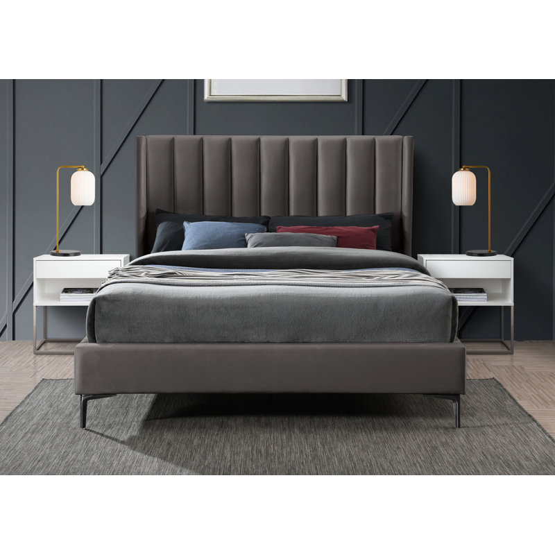 Nadia Velvet Bed, Full, Grey Velvet