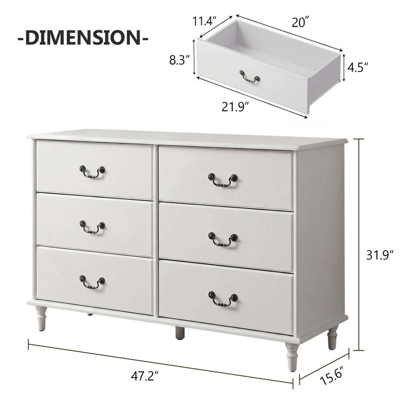 White Dresser with 6 Drawers, White