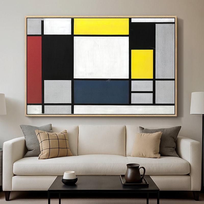 Composition avec toile encadrée, jaune, rouge, noir, jaune et gris, 1921 - Piet Mondrian, 26 x 40, Naturel
