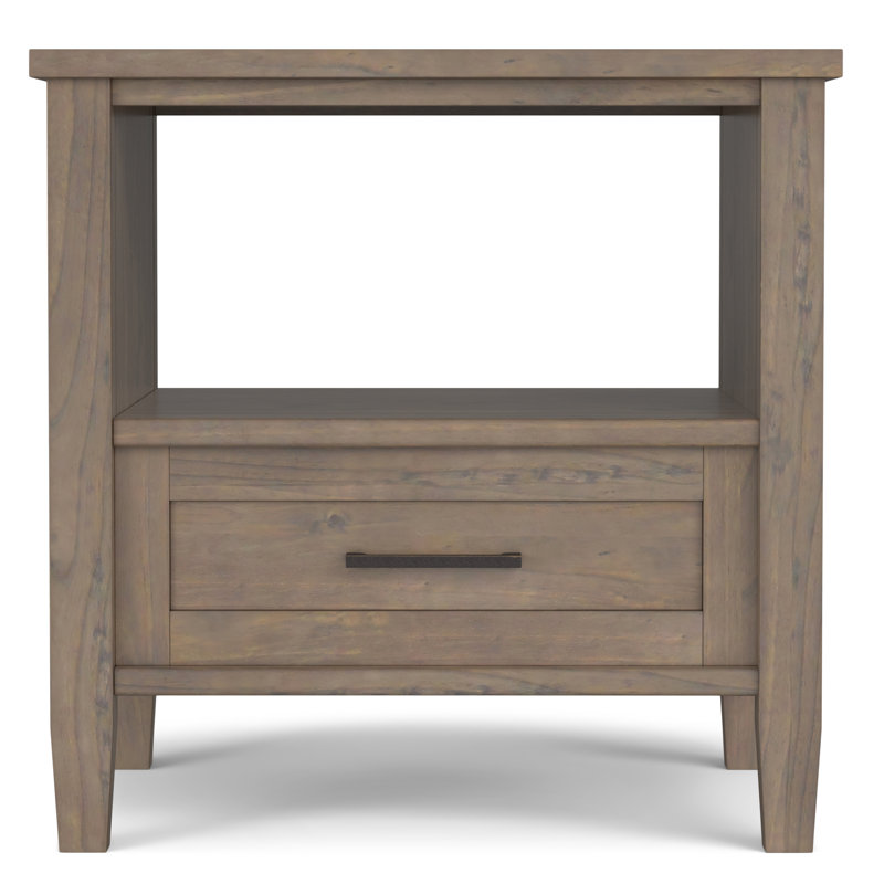 Smoky Brown Solid Wood End Table with Storage Drawer