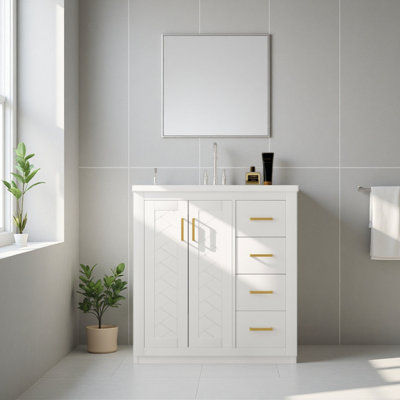 30'' Bathroom Vanity, Solid Wood Frame Bathroom Storage Cabinet, Freestanding Vanity Set with 3 Drawers