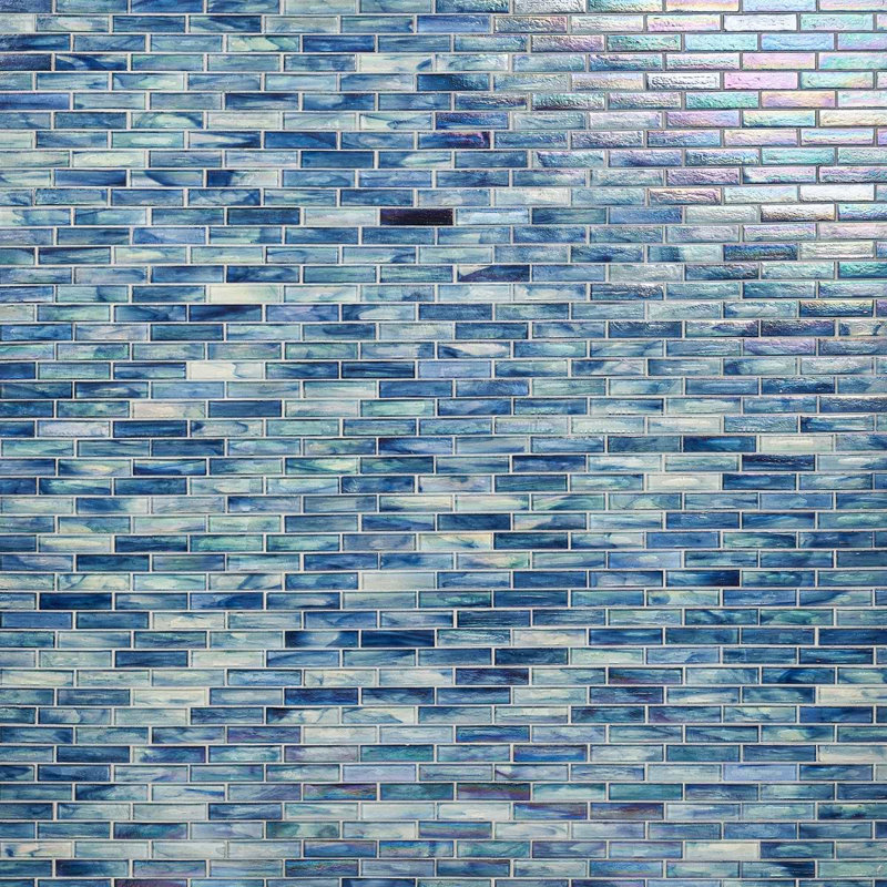 Artwater Iridescent 12x12 Brick Iridescent Polished Glass Mosaic Tile, Beach Blue