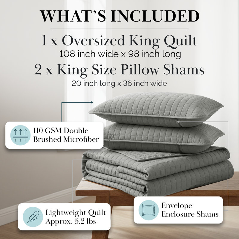 Vilano Springs ® Oversized, Light-Weight Hotel Quality Quilt Set with Matching Shams, King/Cal. King Quilt + 2 King Shams