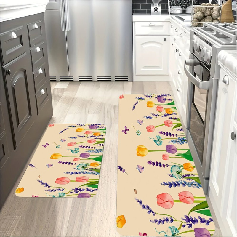 Tapis de cuisine antidérapant lavande et tulipe, 2 pièces