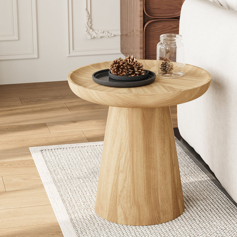 Table d'appoint ronde en bois naturel de 20 po, table de bout avec placage en bois massif pour le salon, Beige