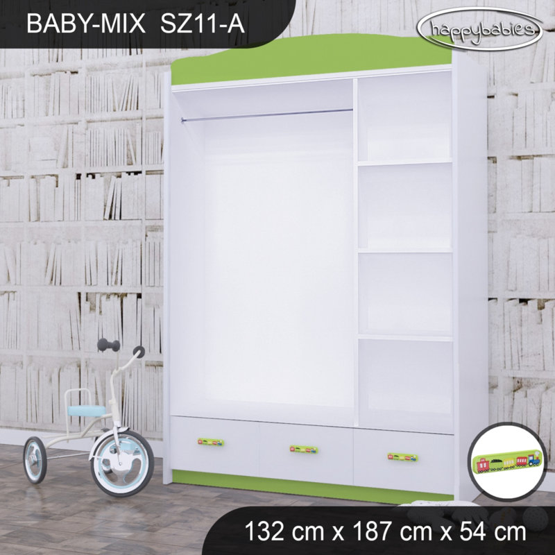 Baby 3 Door Wardrobe, Green/White/Green