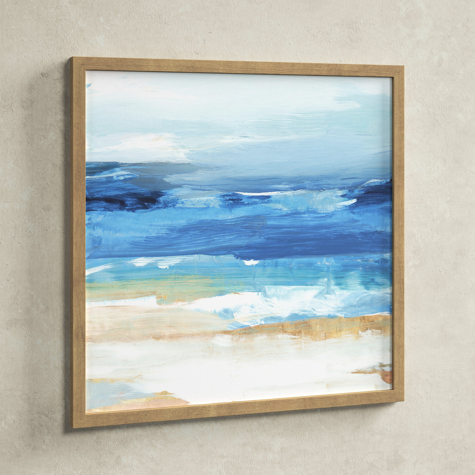 Surface Waves - Picture Frame Painting Print, 23.5" H x 23.5" W x 0.75" D, Natural Framed