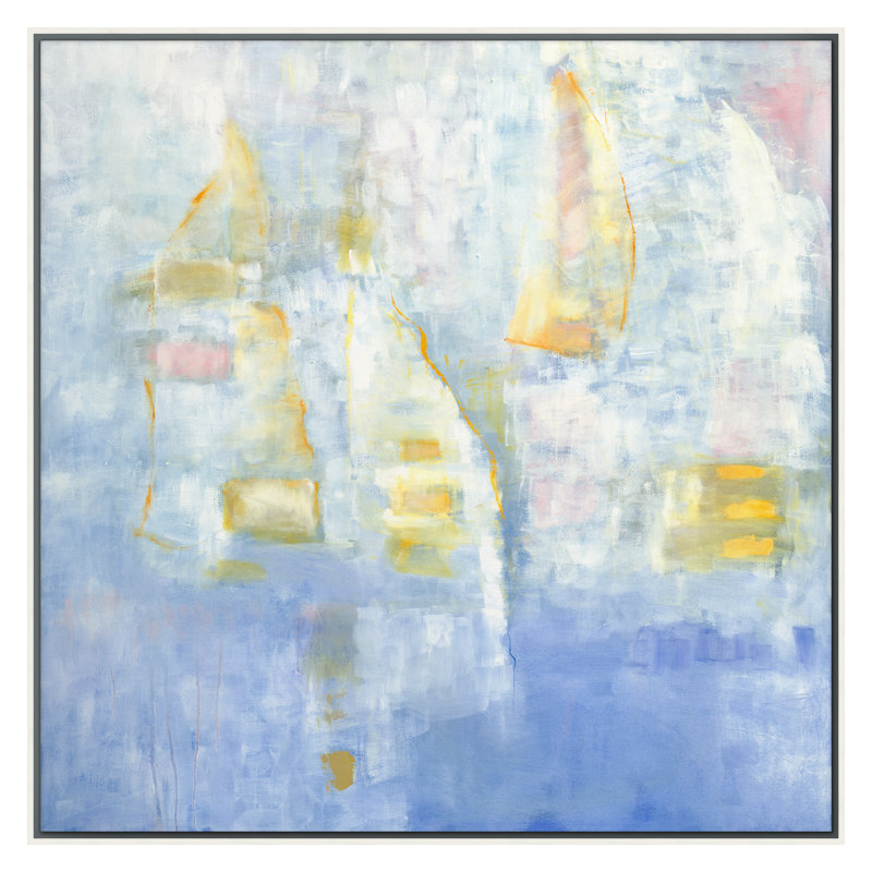 «Regatta 3» par Sheryl Westergreen - peinture sur toile à cadre flottant, H 30 po x l 30 po, Blanc