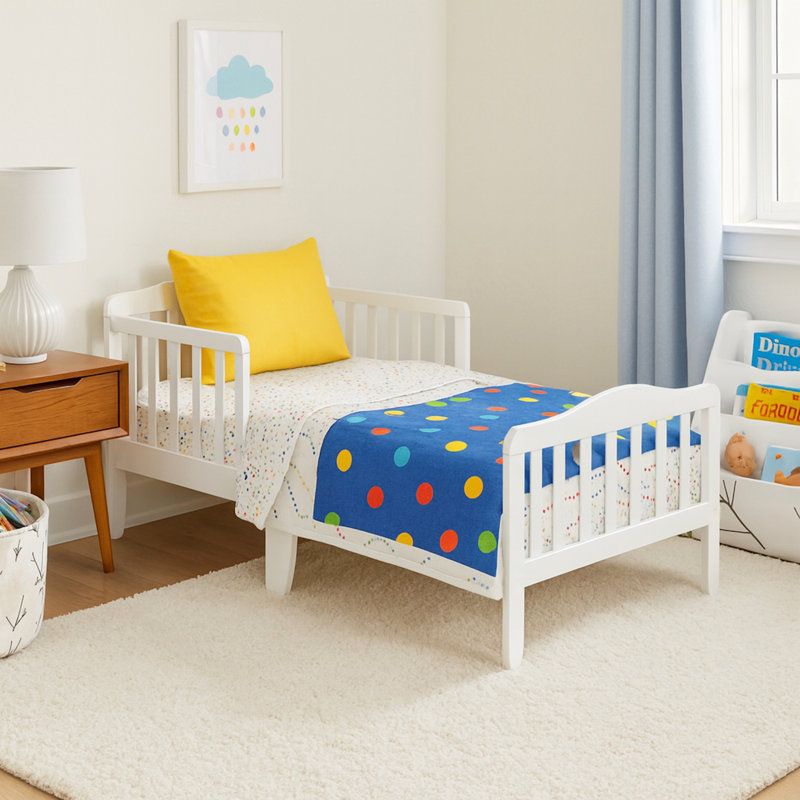  Wood Toddler Bed with Safety Rail, White