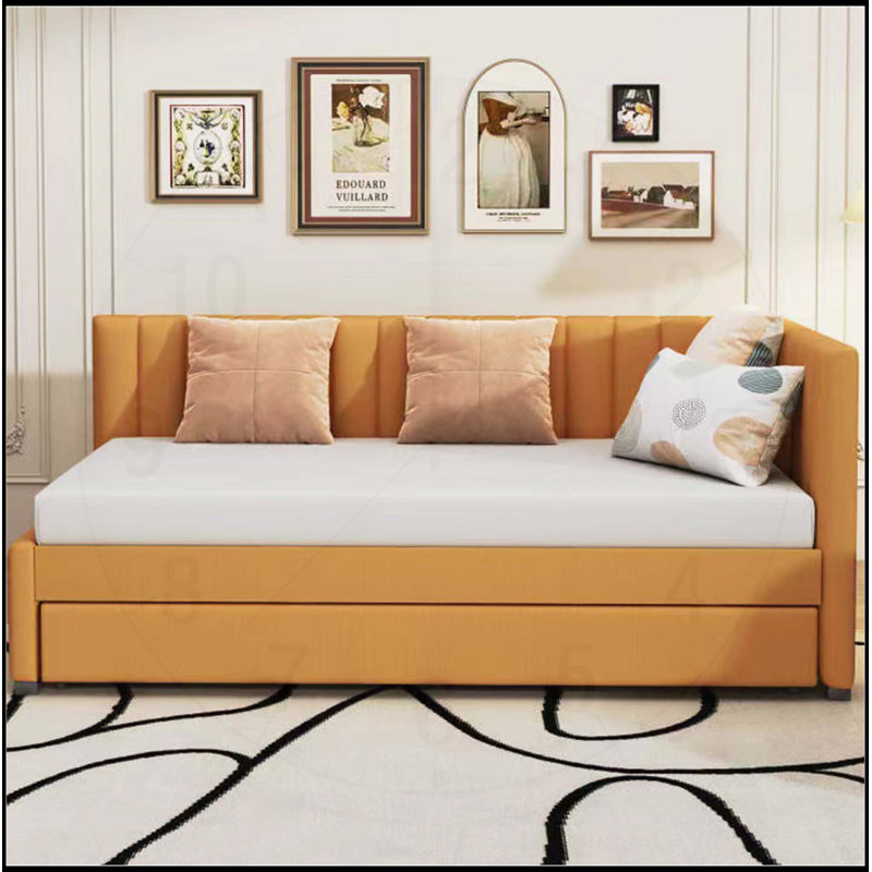  Upholstered Daybed with Trundle, No Box Spring Needed, Linen Fabric for Modern and Functional Living, Twin, Beige