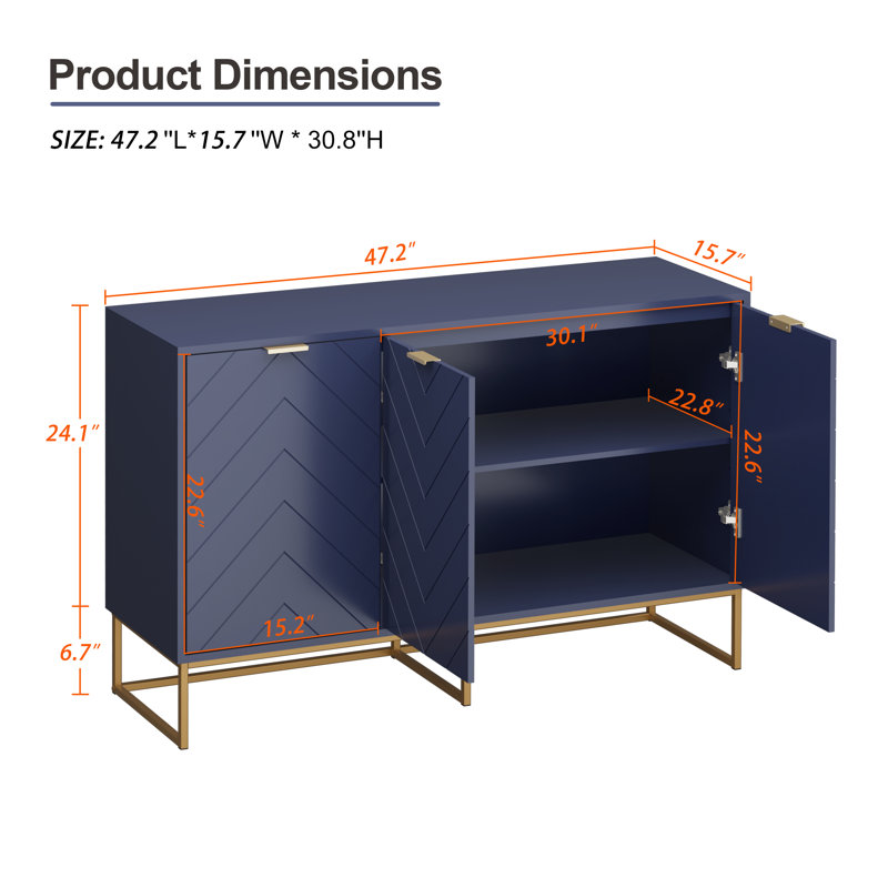  Armoires décoratives 47,2 "à trois portes, Bleu