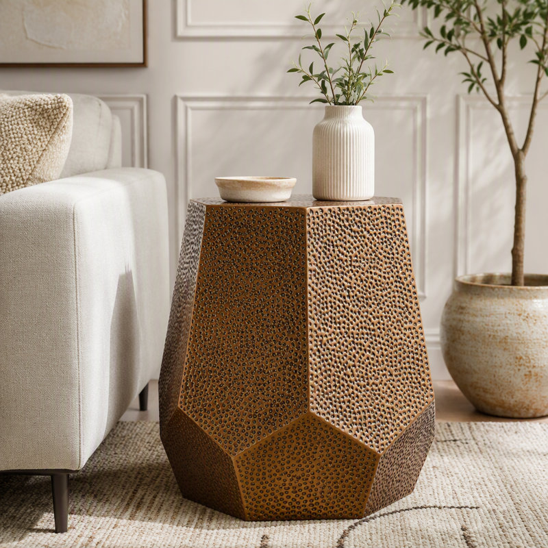 Table d'appoint géométrique moderne en fer martelé