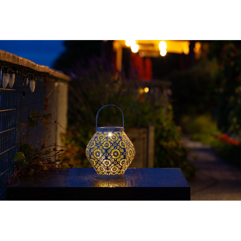 7.9'' White Punched Metal Solar Hanging Lantern