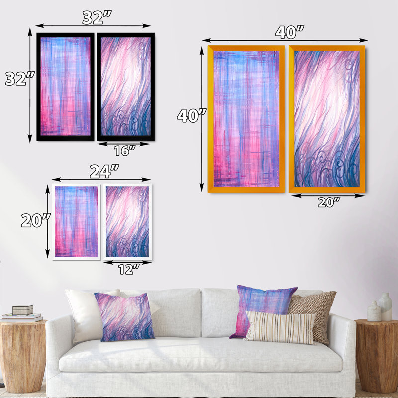 «Pink and Blue Grunge Design», ensemble de 2 reproductions sur toile, H 32 po x l 32 po x P 1 po, Cadre photo noir