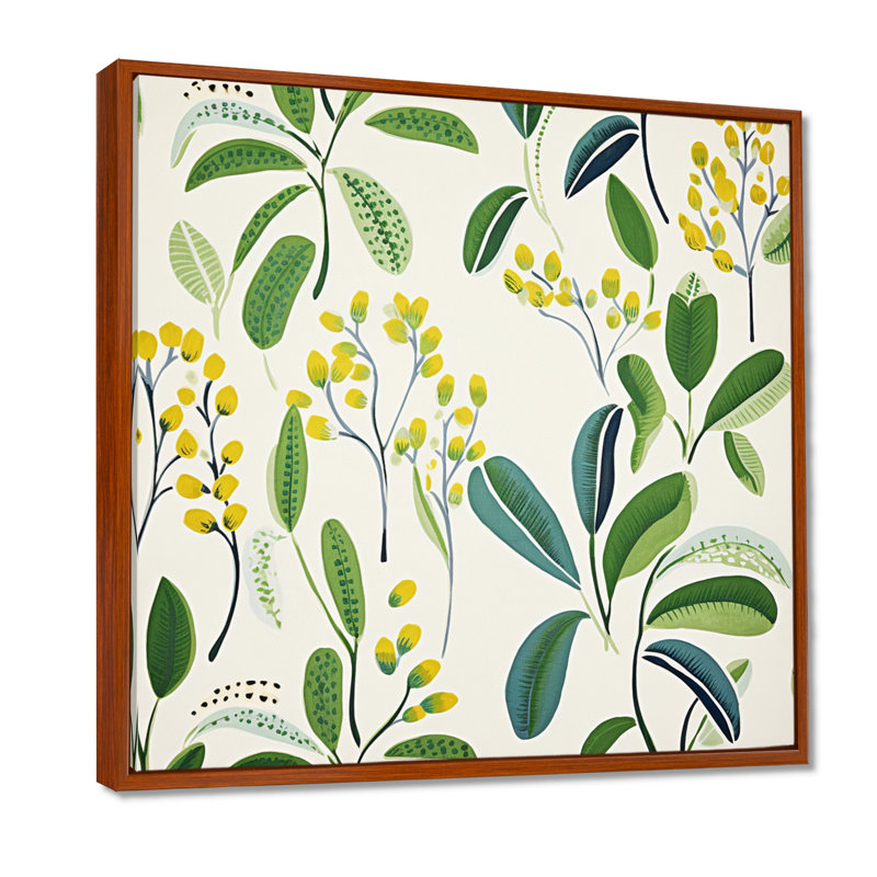 «Blossoming Retro Spring Foliage - Leaves», art mural, Toile avec cadre flottant brun, H 30 po x l 30 po x P 1 po
