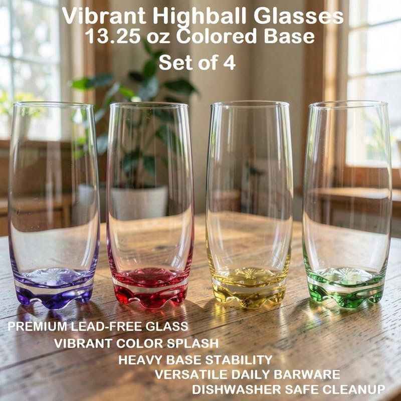 Verres à gin vibrant GlassSalle de GlassSafe - Base colorée 13,25 oz, ensemble de 4