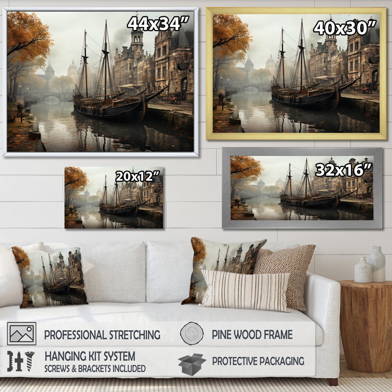 Beige canal rétro - sépia, Toile tendue, H 12 po x l 20 po x P 1 po