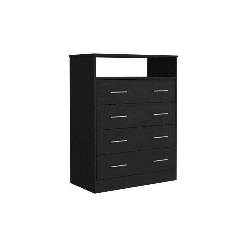 Commode 4 tiroirs Pérou, plateau supérieur, 1 tablette ouverte - noir