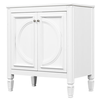 Lavabo de salle de bain 30 po, allure rétro, tablette de porte blanche et tiroir fonctionnel, lavabo en céramique, bois véritable avec lavabo, trous de robinet pré-percés esthétiques, tablette réglable, matériaux, fabrication