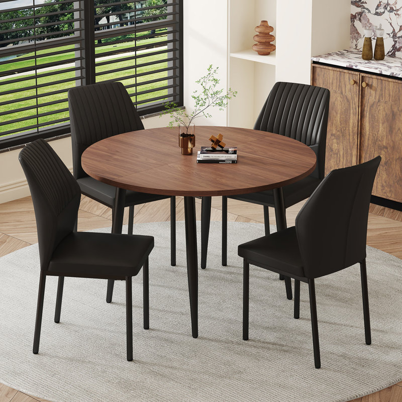 Ensemble de table de salle à manger extensible de 42 à 54 po avec chaises rembourrées confortables, Noir
