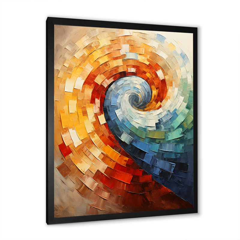 Solitaire en spirale arc coloré arc-en-ciel I - abstrait spirales murales, Cadre simple noir, H 32 po x l 24 po x P 1 po