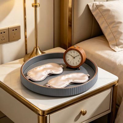 Plateau décoratif rond pour la décoration intérieure, plateau de service en cuir de polyuréthane pour table basse, vestibule, commode et table de chevet, rangement pour bijoux et parfum