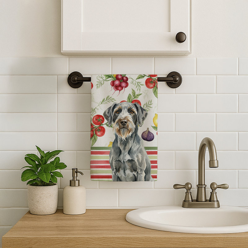 Steel Gray Wirehaired Pointing Griffon Vegetables Kitchen Towel, Steel Gray Wirehaired Pointing Griffon
